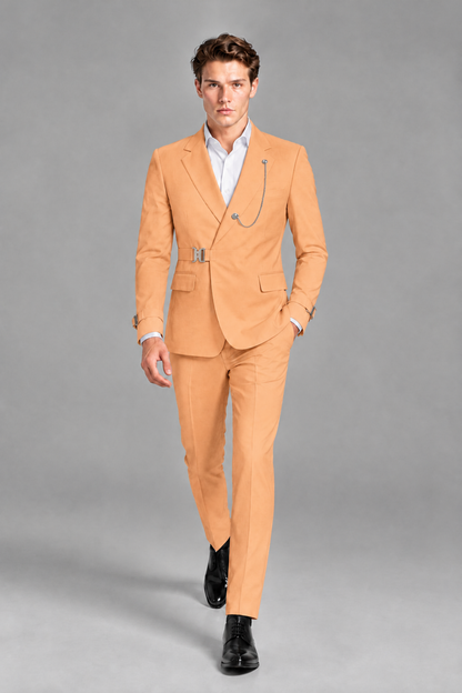 Savile Men's Gold Buckle-Closure 2-Piece Suit Set | Peak Lapel Blazer & Trousers - Gold