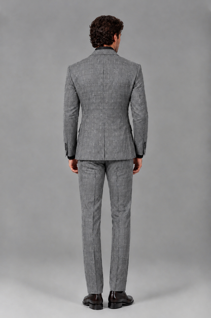 Savile Men's Rust Plaid 2-Piece Double-Breasted Suit – Peak Lapel Slim-Fit Jacket & Trousers Set - Gray - Gray
