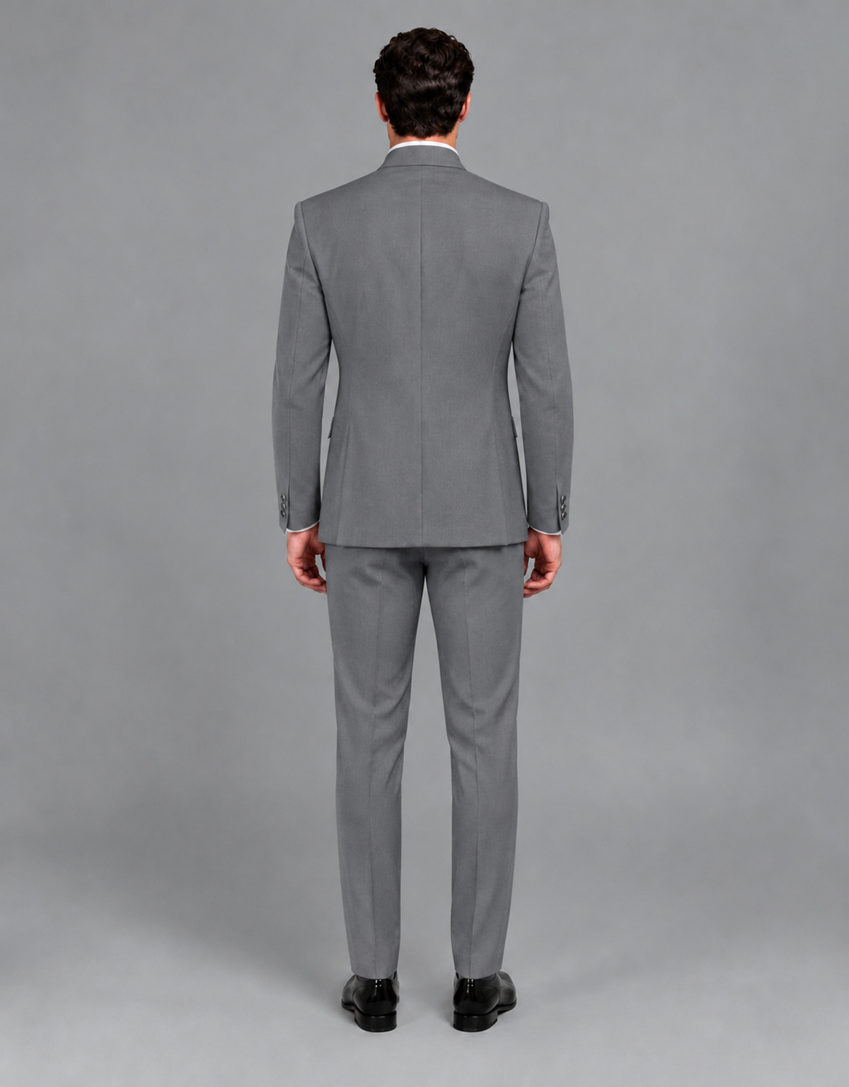 BOLODOO Men's Gray Asymmetrical Mandarin Collar Tuxedo Suit – Modern 2-Piece Gold Button Wedding, Prom & Gala Set - Gray - Gray_03