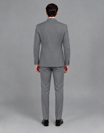 BOLODOO Men's Gray Asymmetrical Mandarin Collar Tuxedo Suit – Modern 2-Piece Gold Button Wedding, Prom & Gala Set - Gray - Gray_03