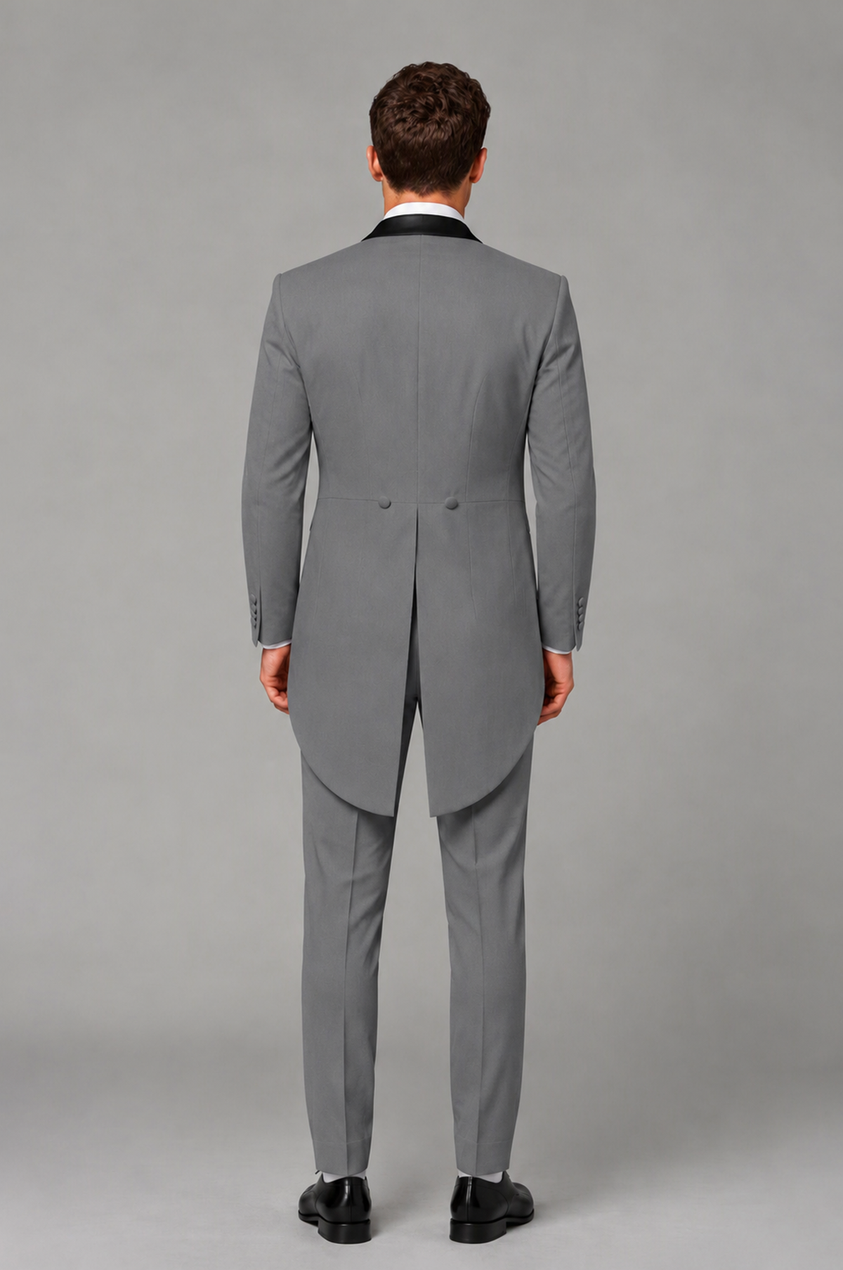 Savile Gray 3-Piece Tailcoat Tuxedo Suit with Black Peak Lapel - Gray - Gray_03