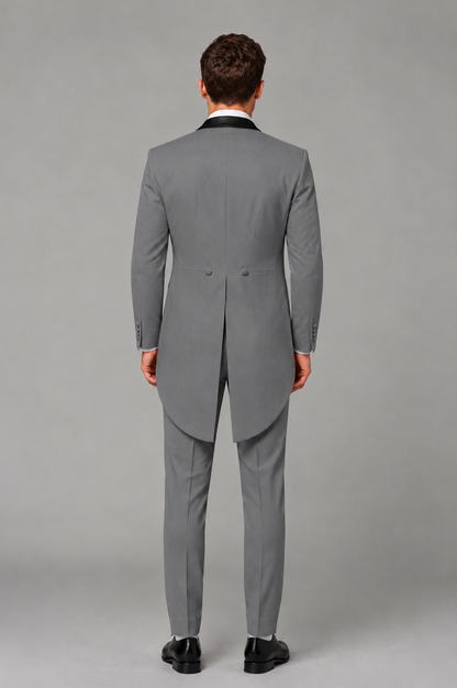 Savile Gray 3-Piece Tailcoat Tuxedo Suit with Black Peak Lapel - Gray - Gray_03