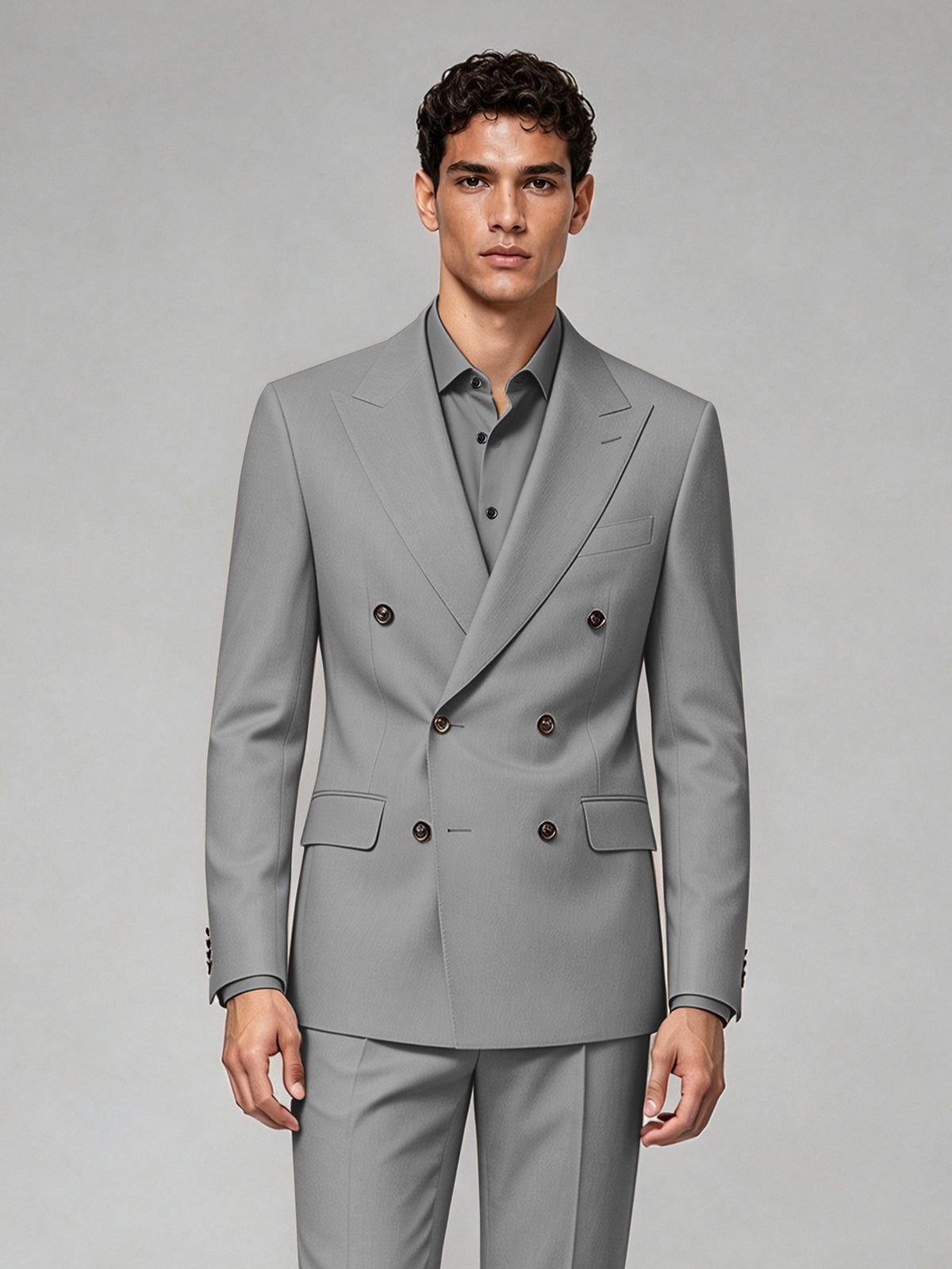 Savile Men's Gray Double-Breasted 2-Piece Suit Set – Blazer & Trousers - Gray
