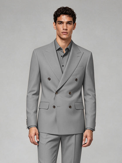 Savile Men's Gray Double-Breasted 2-Piece Suit Set – Blazer & Trousers - Gray