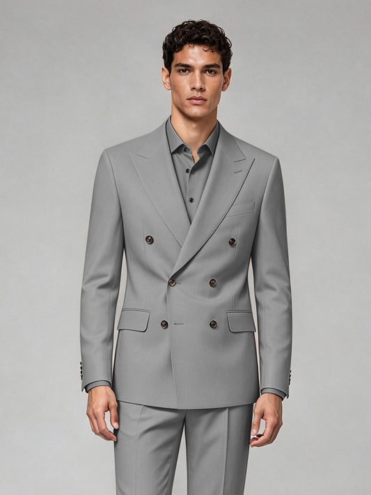 Savile Men's Gray Double-Breasted 2-Piece Suit Set – Blazer & Trousers - Gray