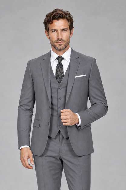 Savile Men's Gray 3-Piece Suit Set – Notch Lapel Blazer, Vest & Trousers - Gray - Gray_1