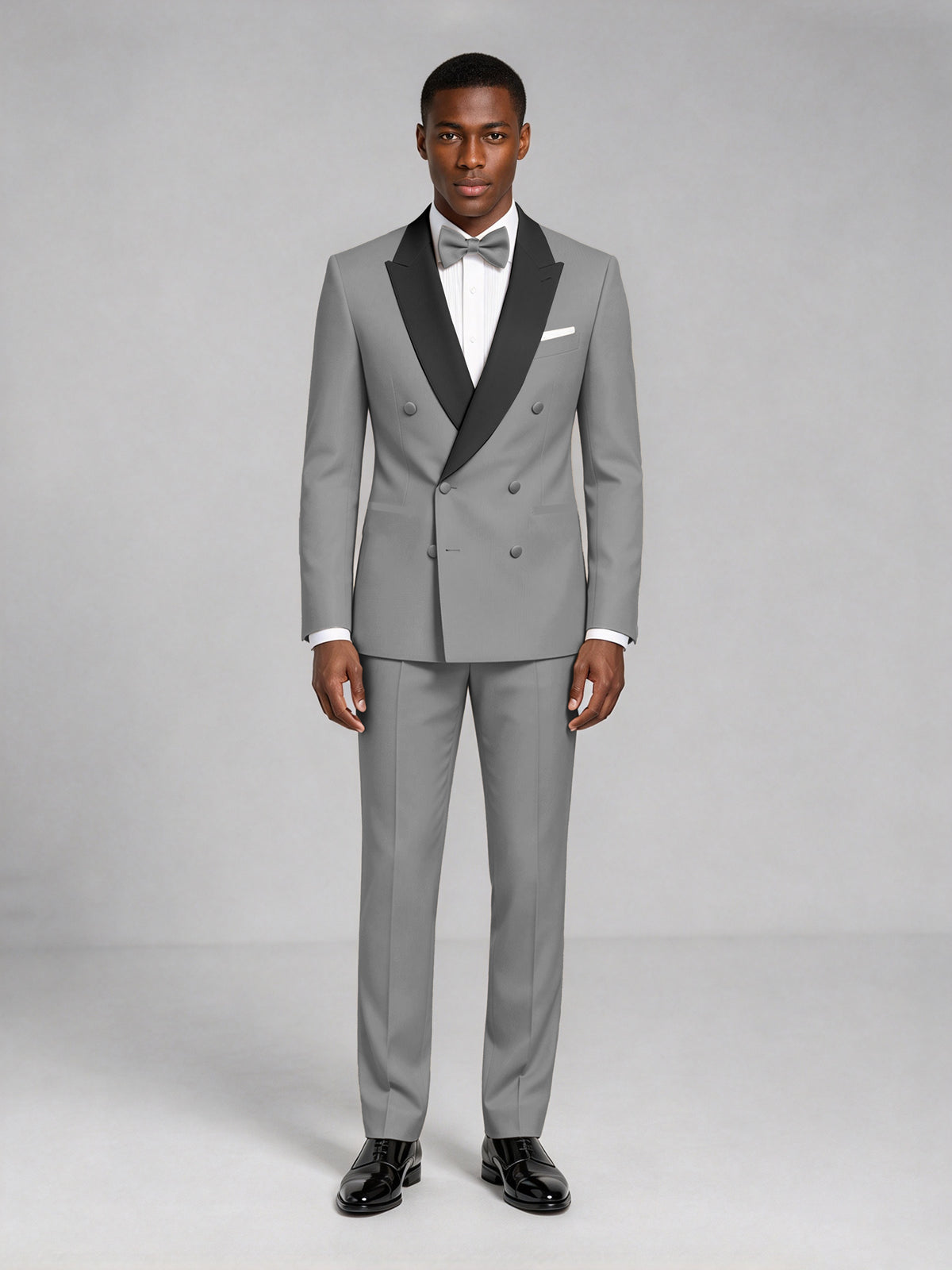 Men's Gray Double-Breasted Tuxedo Suit – Satin Shawl Lapel Gray-Tie Wedding & Gala 2-Piece Set - Gray