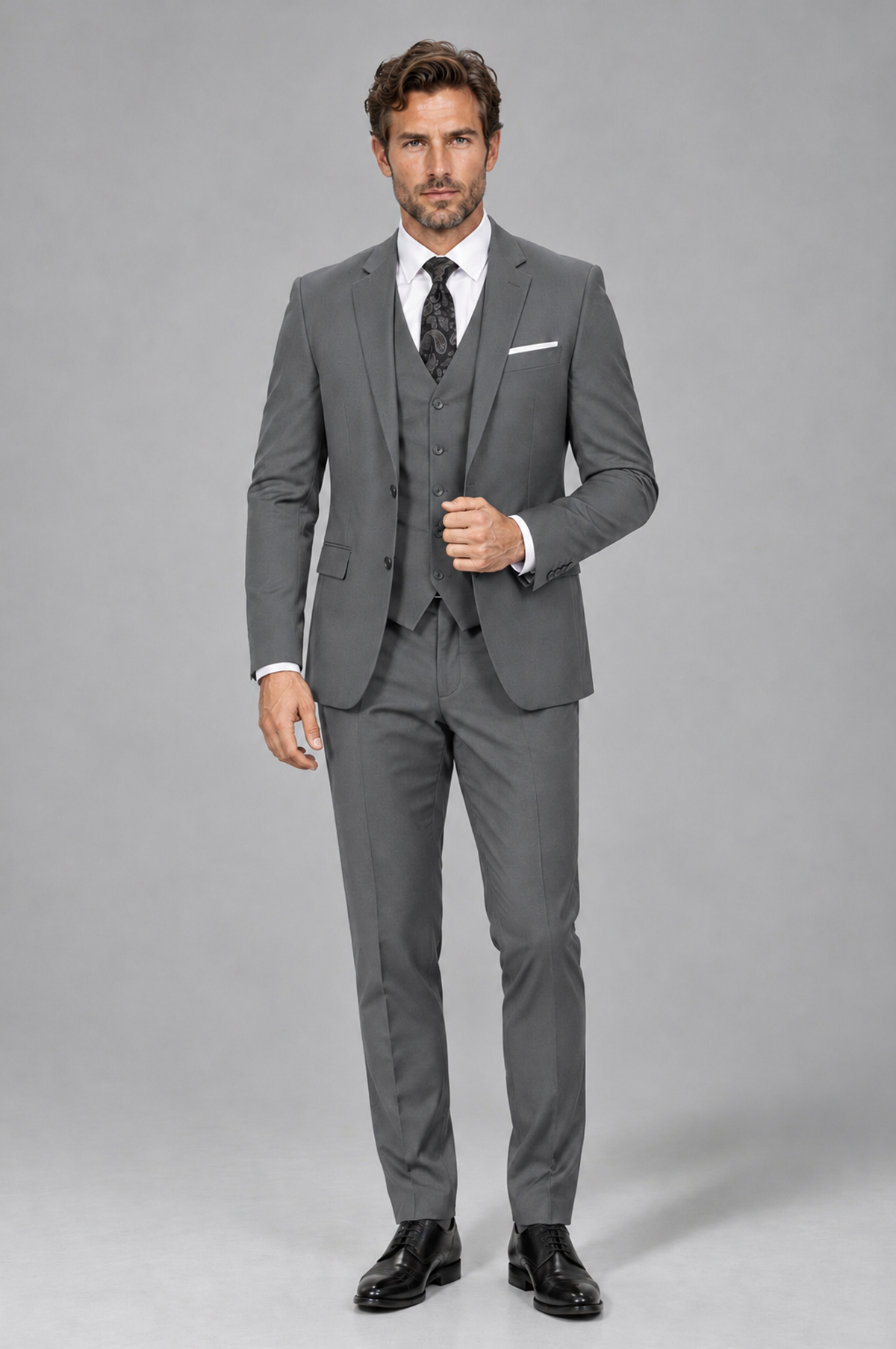 Savile Men's Gray 3-Piece Suit Set – Notch Lapel Blazer, Vest & Trousers - Gray - Gray_2