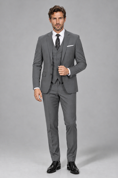Savile Men's Gray 3-Piece Suit Set – Notch Lapel Blazer, Vest & Trousers - Gray - Gray_2