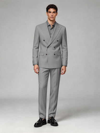 Savile Men's Gray Double-Breasted 2-Piece Suit Set – Blazer & Trousers - Gray