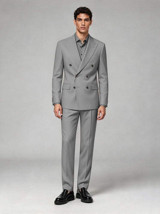 Savile Men's Gray Double-Breasted 2-Piece Suit Set – Blazer & Trousers - Gray