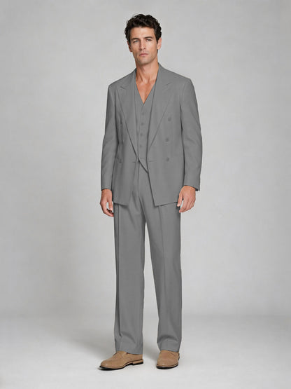 Men's Gray Double-Breasted 2-Piece Suit – Peak Lapel Wedding & Beach Formal Set with Vest - Gray