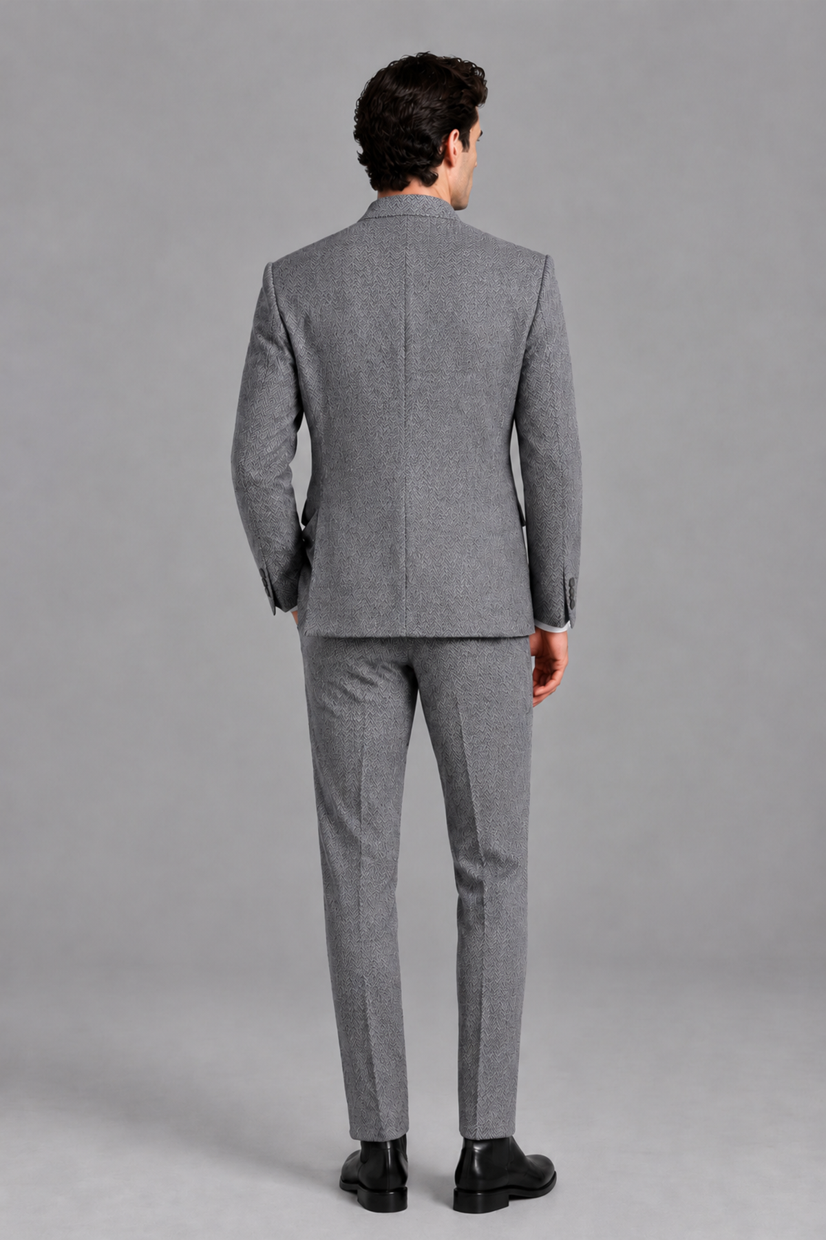 Savile Men's Gray Stand Collar Double Breasted Slim Fit 2-Piece Suit Set – Jacket & Trousers | Wedding Gala Formal - Gray
