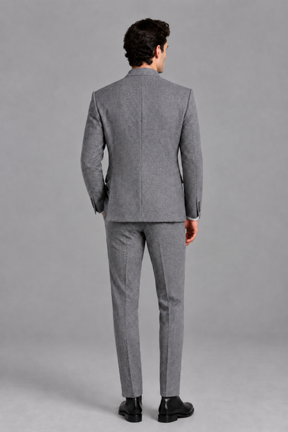 Savile Men's Gray Stand Collar Double Breasted Slim Fit 2-Piece Suit Set – Jacket & Trousers | Wedding Gala Formal - Gray