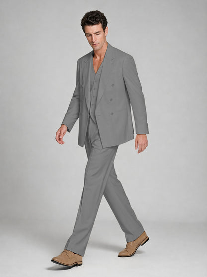 Men's Gray Double-Breasted 2-Piece Suit – Peak Lapel Wedding & Beach Formal Set with Vest - Gray