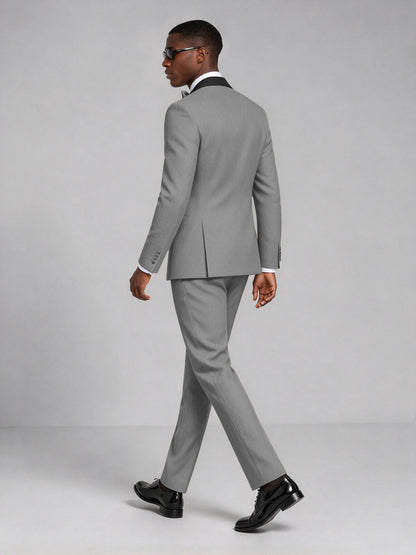 Men's Gray Double-Breasted Tuxedo Suit – Satin Shawl Lapel Gray-Tie Wedding & Gala 2-Piece Set - Gray