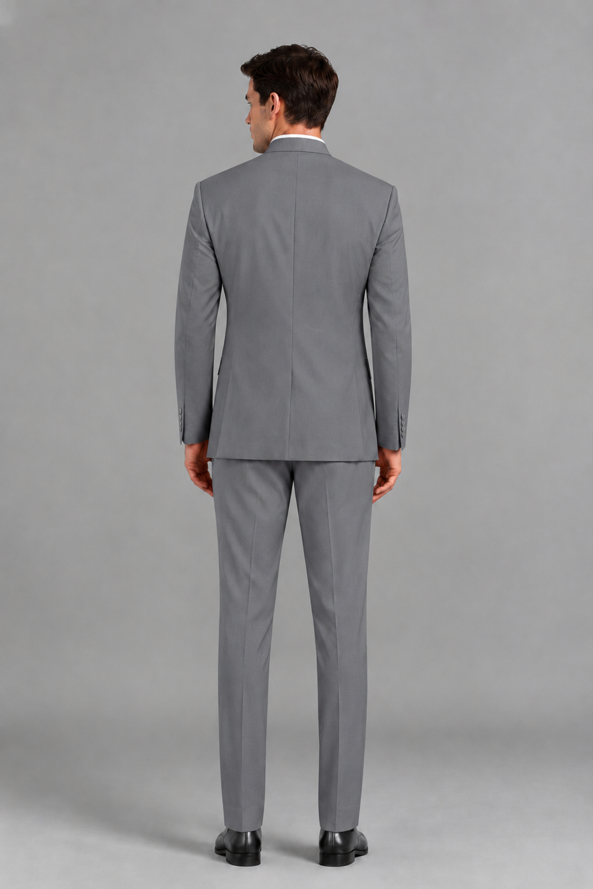 Savile Men's Gray Asymmetrical Mandarin Collar Tuxedo Suit – Modern 2-Piece Gold Button Wedding, Prom & Gala Set - Gray - Gray_3