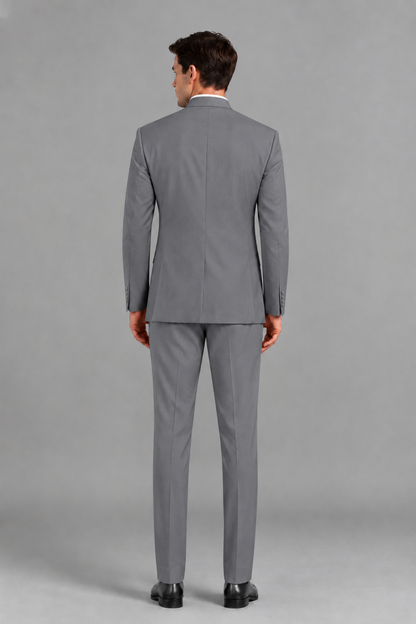Savile Men's Gray Asymmetrical Mandarin Collar Tuxedo Suit – Modern 2-Piece Gold Button Wedding, Prom & Gala Set - Gray - Gray_3