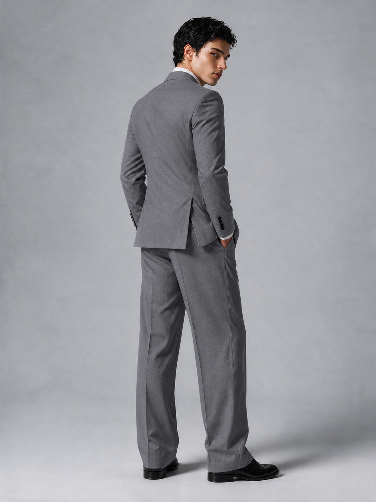 Savile Men's Gray Double-Breasted 2-Piece Suit Set – Peak Lapel Blazer & Pleated Wide-Leg Trousers - Gray - Gray_3