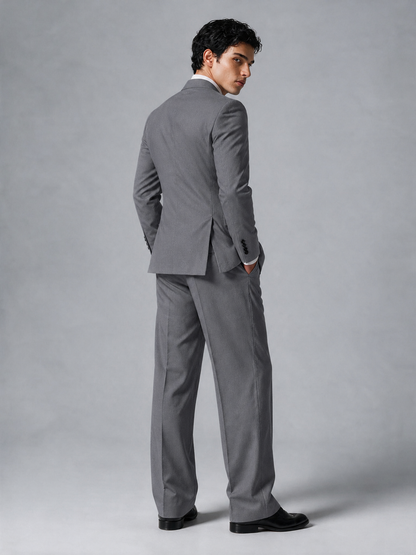 Savile Men's Gray Double-Breasted 2-Piece Suit Set – Peak Lapel Blazer & Pleated Wide-Leg Trousers - Gray - Gray_3