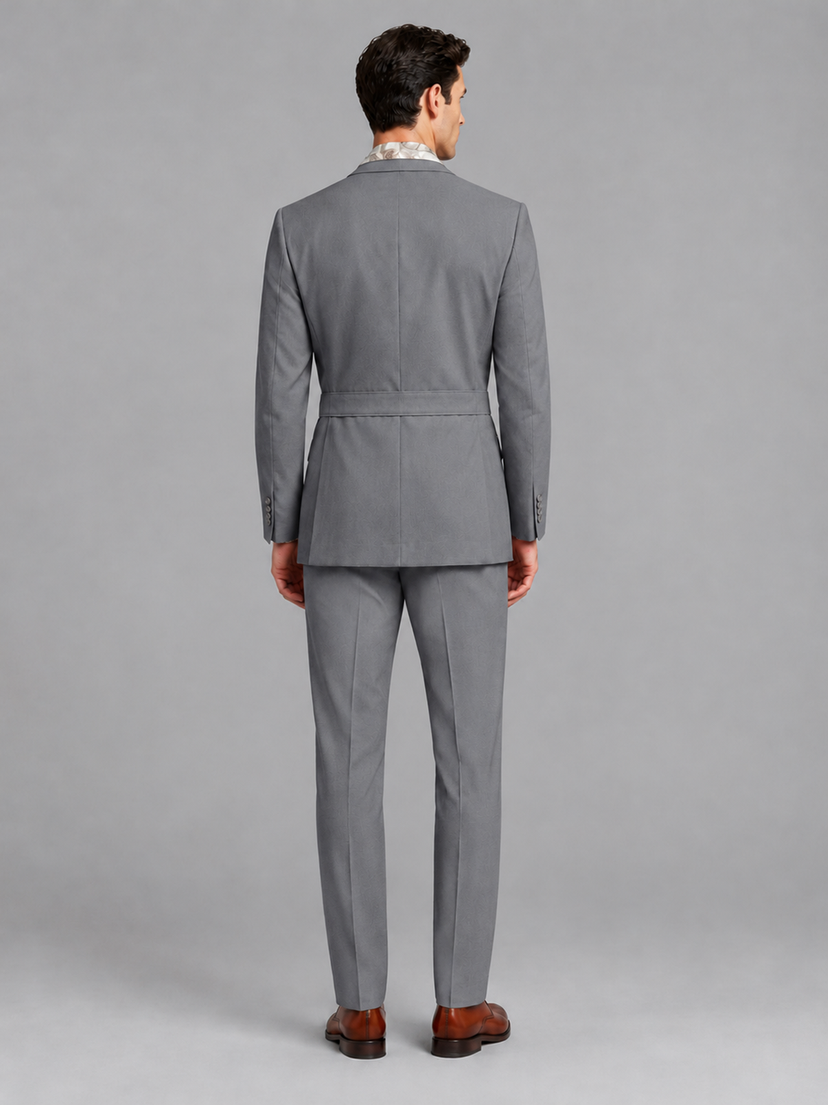Savile Men's Gray Belted Wrap 2-Piece Suit – Peak Lapel Blazer & Tailored Trousers - SUC060 - Gray - Gray_3