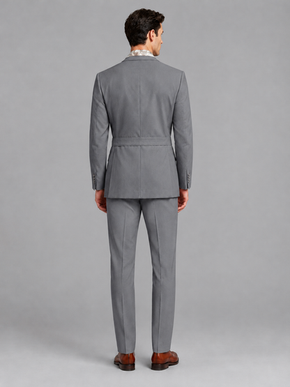 Savile Men's Gray Belted Wrap 2-Piece Suit – Peak Lapel Blazer & Tailored Trousers - SUC060 - Gray - Gray_3