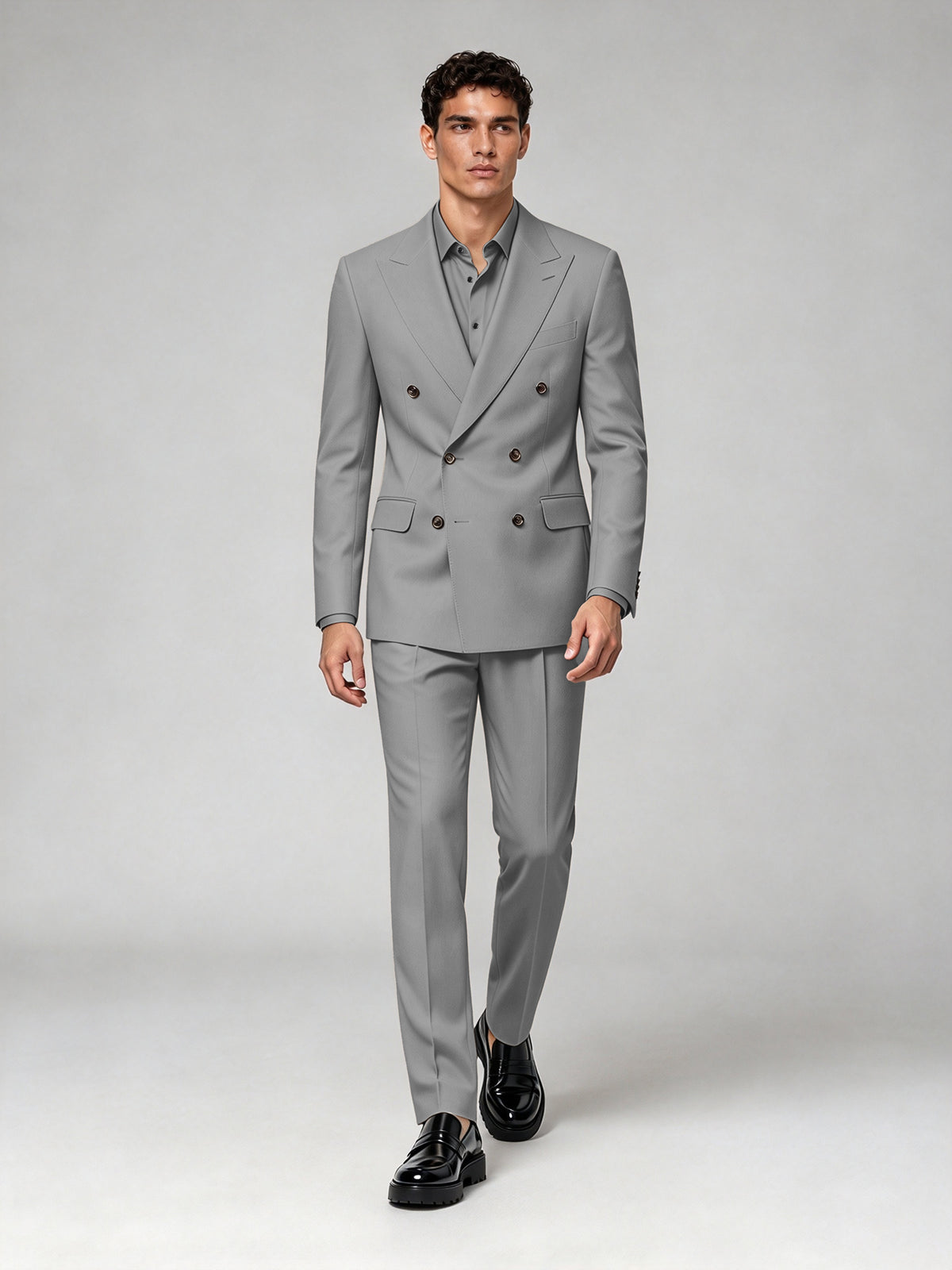 Savile Men's Gray Double-Breasted 2-Piece Suit Set – Blazer & Trousers - Gray