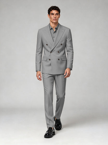 Savile Men's Gray Double-Breasted 2-Piece Suit Set – Blazer & Trousers - Gray