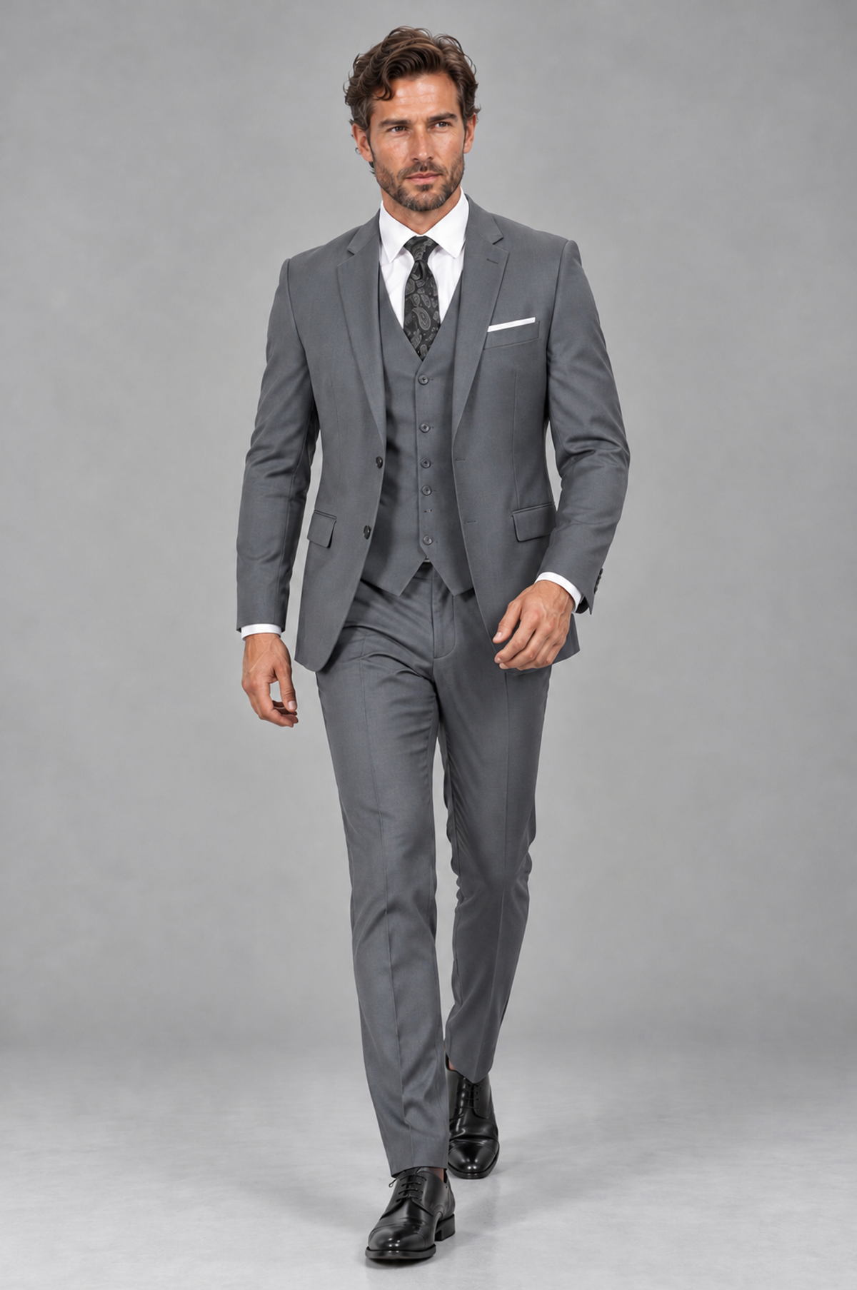 Savile Men's Gray 3-Piece Suit Set – Notch Lapel Blazer, Vest & Trousers - Gray - Gray_4