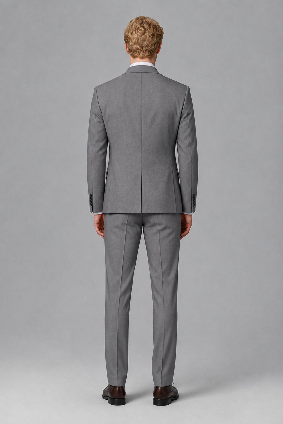Savile Men's Gray Three-Piece Wedding Suit with Double-Breasted Waistcoat - Gray