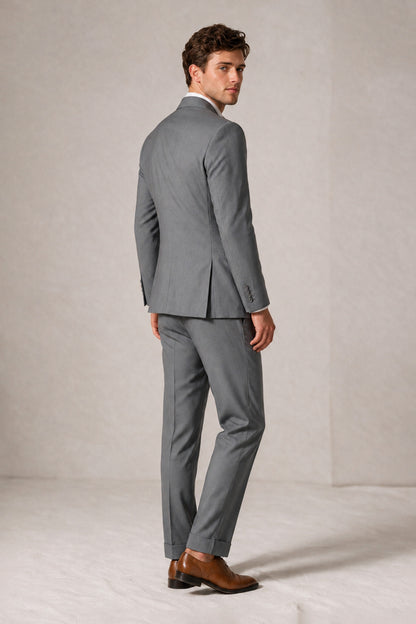 Savile Men's Gray Double-Breasted Slim Fit 2-Piece Suit Set – Peak Lapel Blazer & Cuffed Trousers | Wedding Prom Formal - Gray
