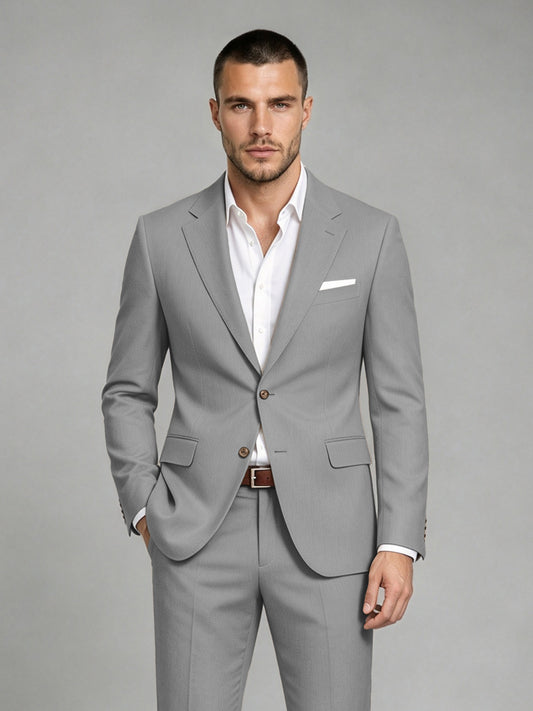 Savile Men's Dark Gray Wool-Blend 2-Piece Suit Set – Two-Button Notch Lapel Slim-Fit Blazer & Turn-Up Trousers - Gray