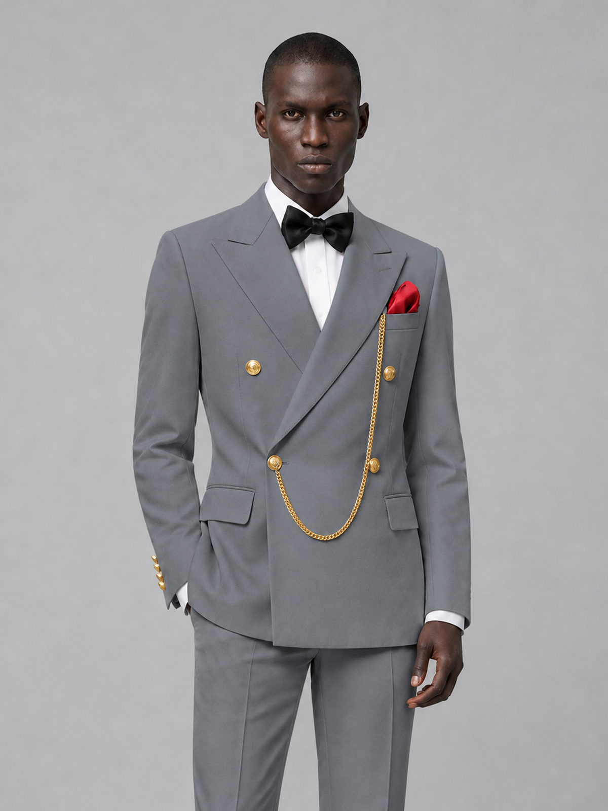 Men's Gray Double-Breasted 2-Piece Suit Set – Jacket & Trousers | Gray Chain - Gray
