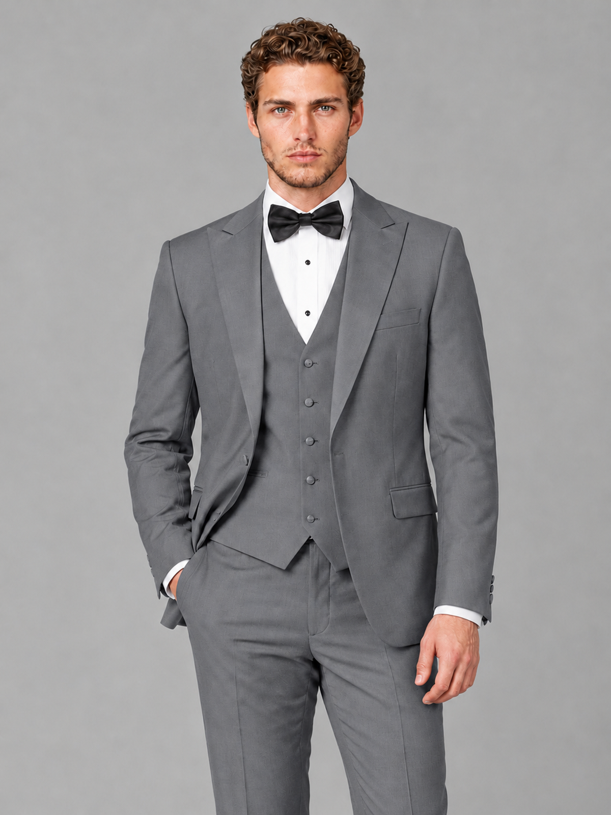 Savile Men's Gray Peak Lapel 3-Piece Tuxedo Suit | Jacket, Vest & Trousers - Gray
