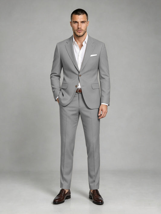 Savile Men's Dark Gray Wool-Blend 2-Piece Suit Set – Two-Button Notch Lapel Slim-Fit Blazer & Turn-Up Trousers - Gray