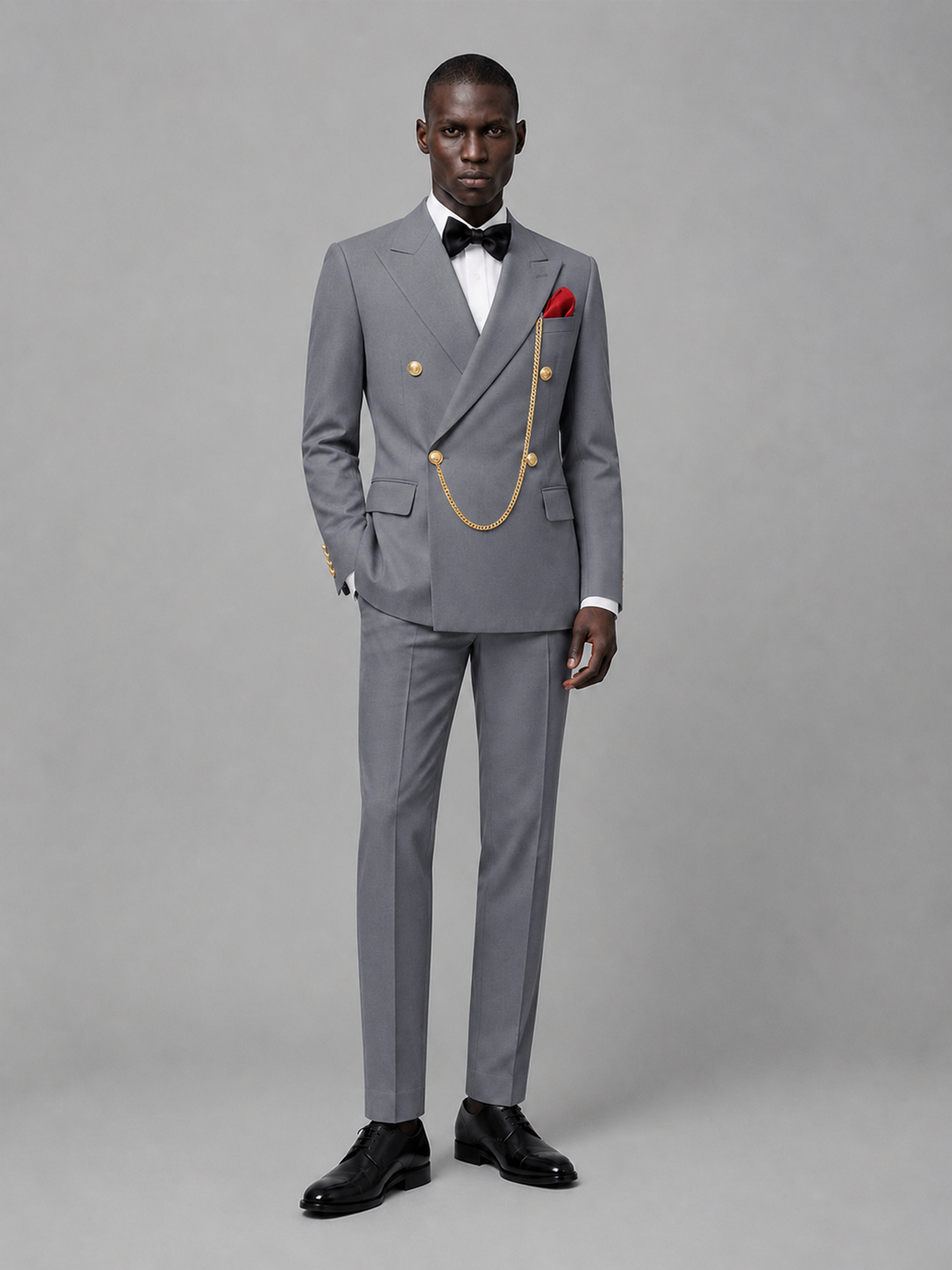 Men's Gray Double-Breasted 2-Piece Suit Set – Jacket & Trousers | Gray Chain - Gray