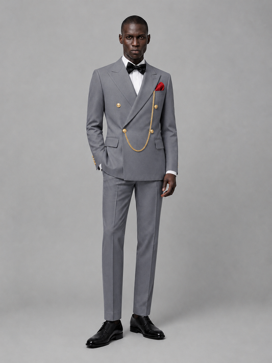 Men's Gray Double-Breasted 2-Piece Suit Set – Jacket & Trousers | Gray Chain - Gray