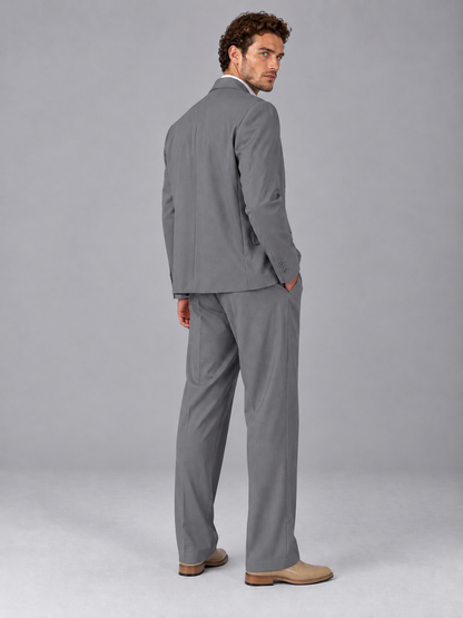 Savile Gray Beige Double-Breasted 2-Piece Suit with Peak Lapel - Gray