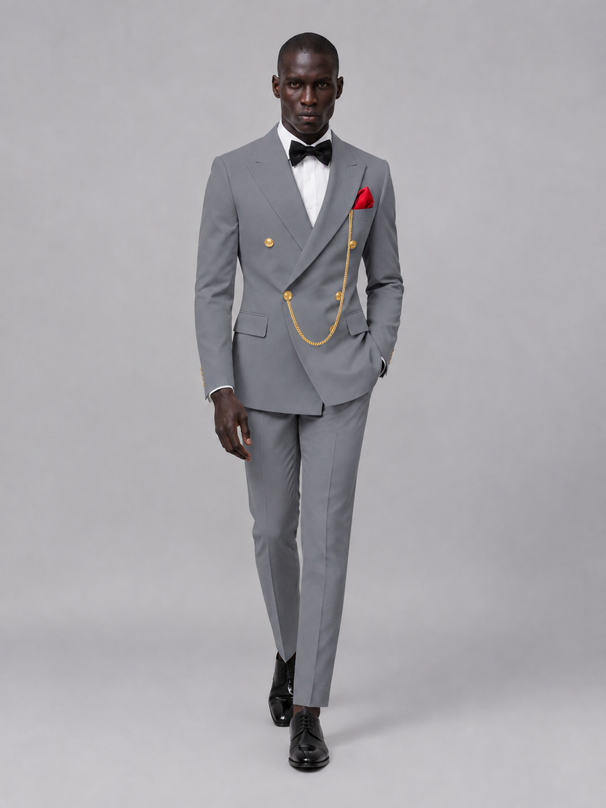 Men's Gray Double-Breasted 2-Piece Suit Set – Jacket & Trousers | Gray Chain - Gray