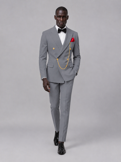Men's Gray Double-Breasted 2-Piece Suit Set – Jacket & Trousers | Gray Chain - Gray