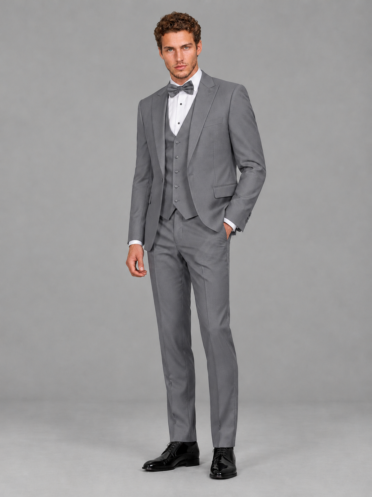 Savile Men's Gray Peak Lapel 3-Piece Tuxedo Suit | Jacket, Vest & Trousers - Gray