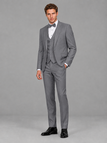 Savile Men's Gray Peak Lapel 3-Piece Tuxedo Suit | Jacket, Vest & Trousers - Gray