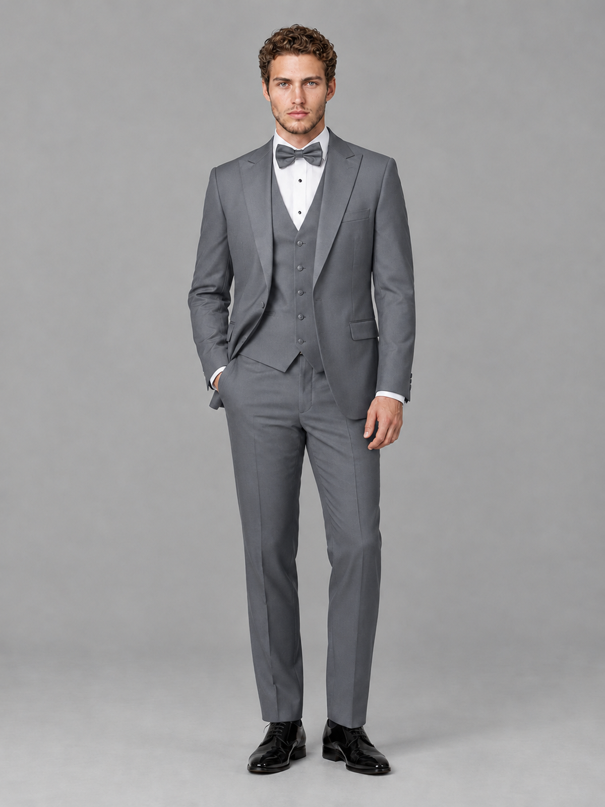 Savile Men's Gray Peak Lapel 3-Piece Tuxedo Suit | Jacket, Vest & Trousers - Gray