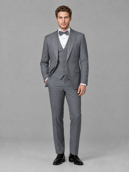 Savile Men's Gray Peak Lapel 3-Piece Tuxedo Suit | Jacket, Vest & Trousers - Gray