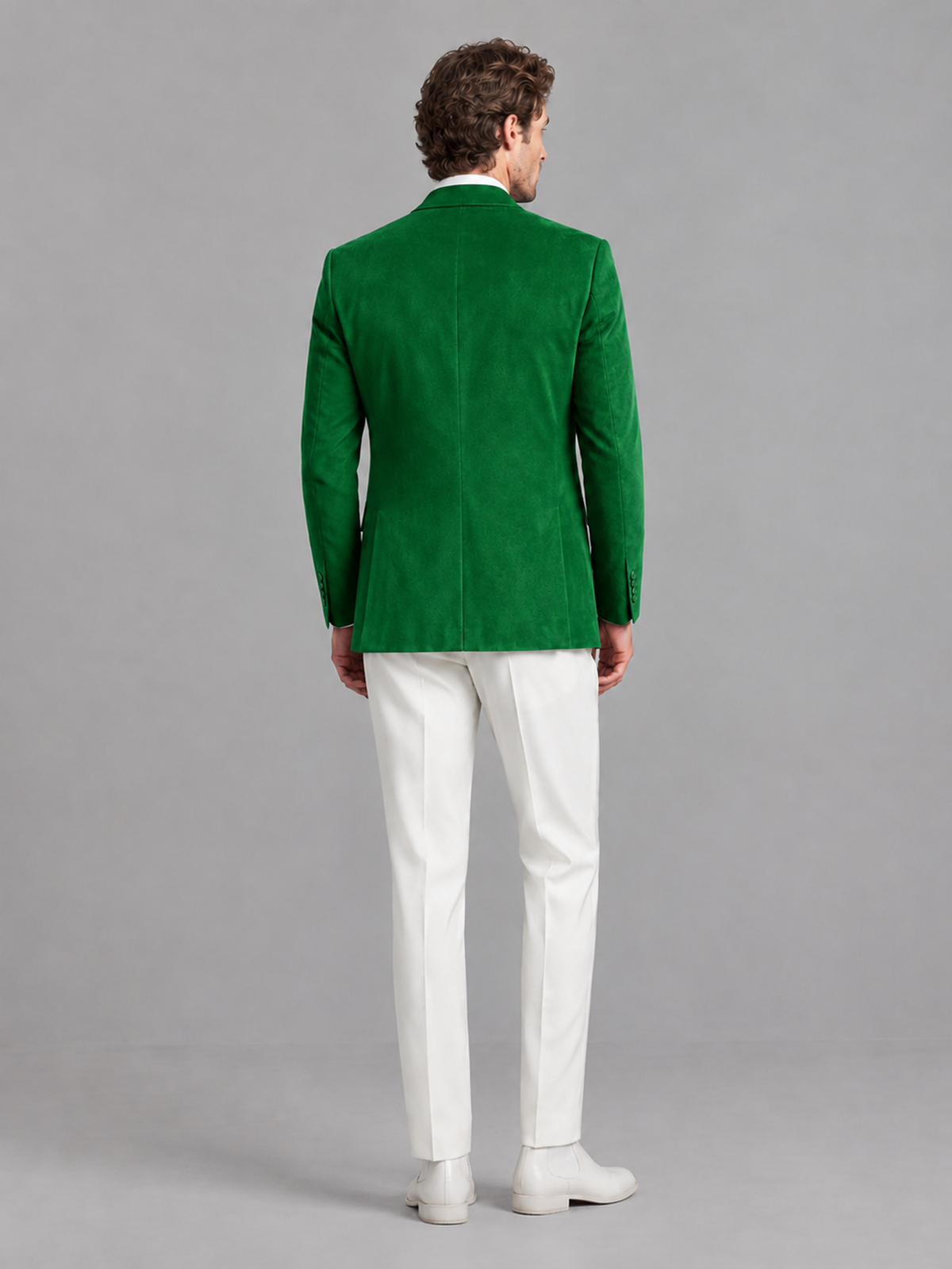 Savile Men's Green Velvet Shawl Lapel 2-Piece Tuxedo Suit Set | Jacket & White Trousers - Green - Green (2)
