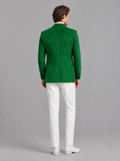 Savile Men's Green Velvet Shawl Lapel 2-Piece Tuxedo Suit Set | Jacket & White Trousers - Green - Green (2)