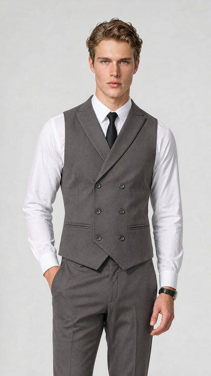 Men's Classic Grey Double-Breasted Shawl Lapel Suit Vest | Savile QX0100 - Grey