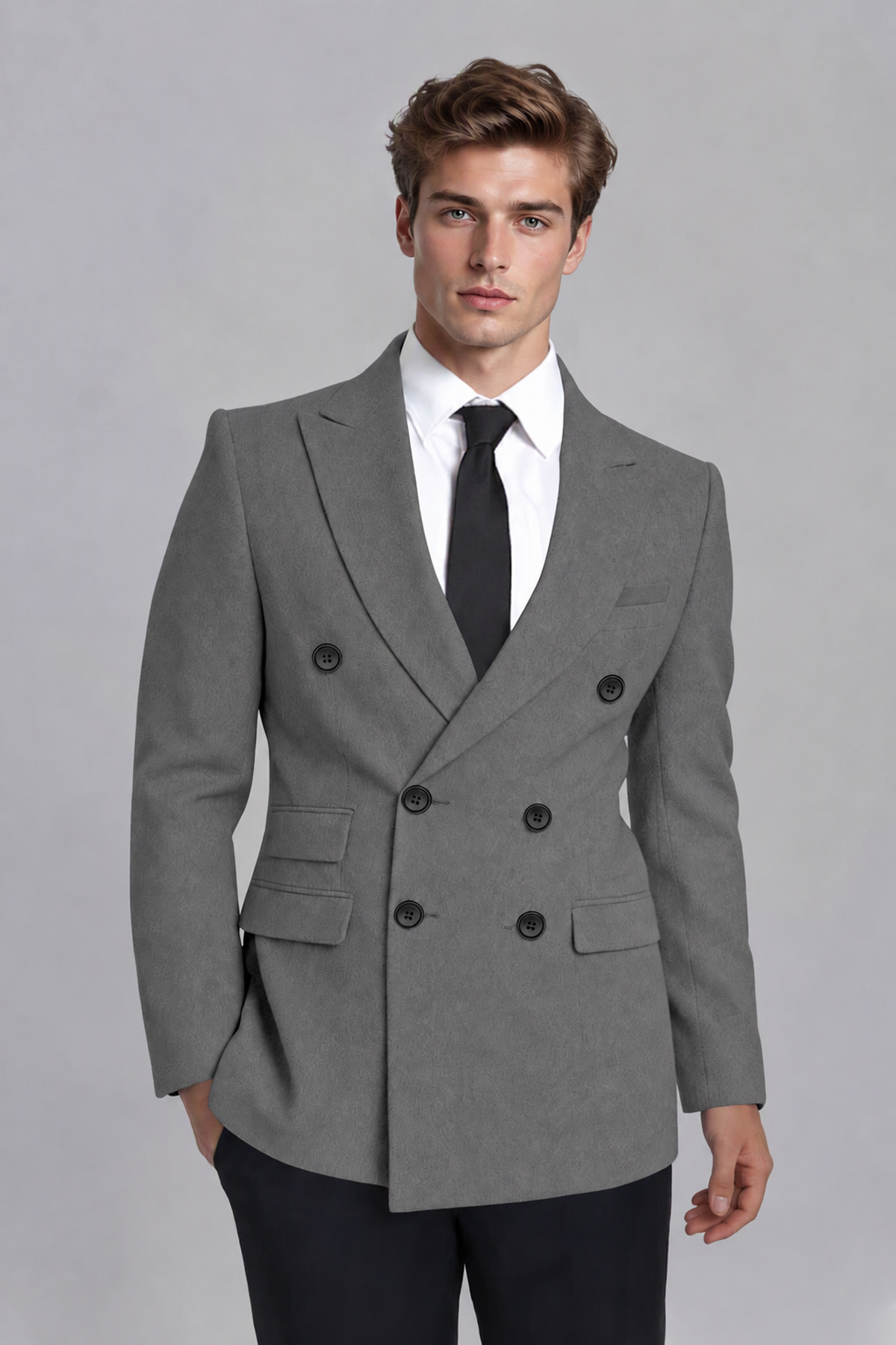Savile Men's Grey Double-Breasted Peak Lapel Blazer - Grey