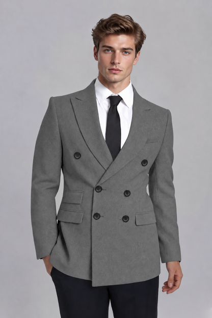 Savile Men's Grey Double-Breasted Peak Lapel Blazer - Grey