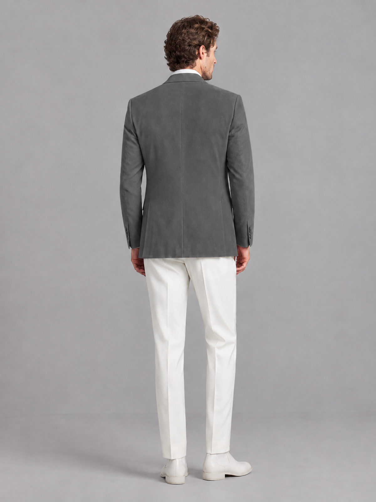 Savile Men's Grey Velvet Shawl Lapel 2-Piece Tuxedo Suit Set | Jacket & White Trousers - Grey - Grey (2)